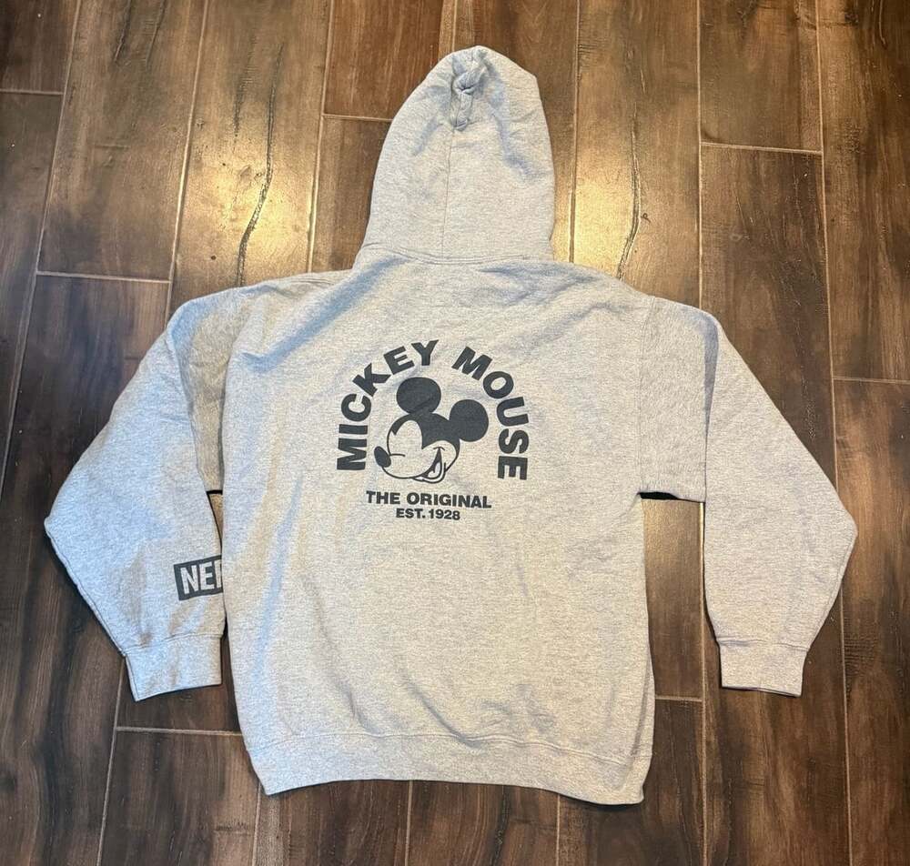 Neff Mickey Mouse Don't Stress Hoodie Grey Graphic Pullover Sweatshirt